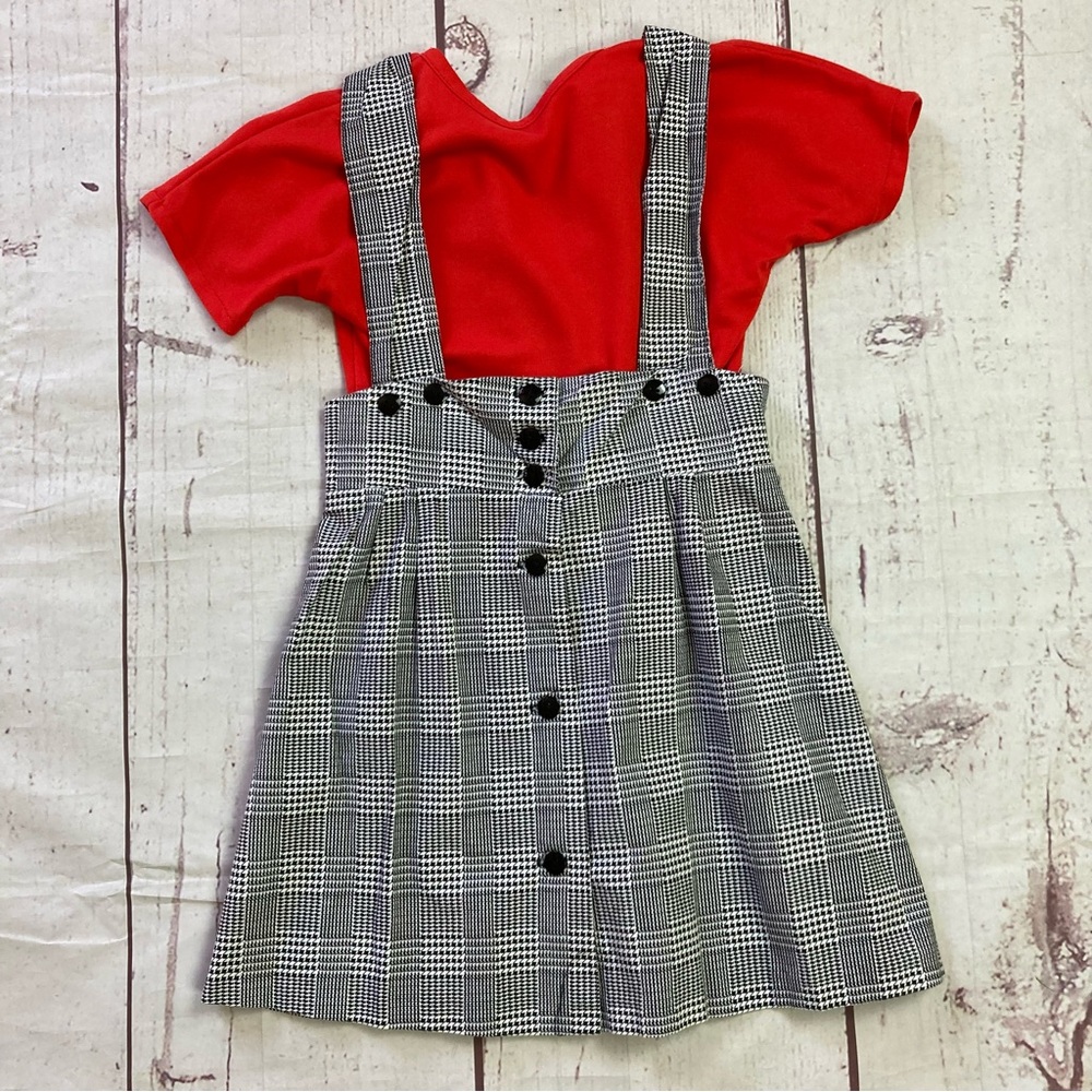 Vintage Classmate Fashions Girls Size 6X Overall Dress 2 Pc Houndstooth Plaid